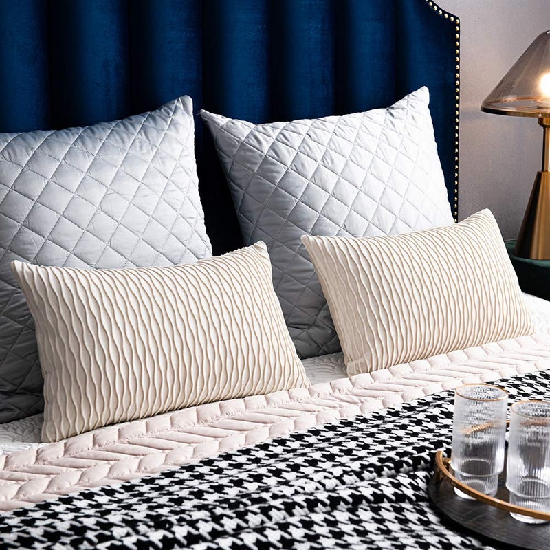 DEZENE Ivory White Couch Pillow Covers: 2 Pack 12x20 Inch Original Striped Velvet Rectangular Throw Pillow Cases for Farmhouse Home Decor - Image 5